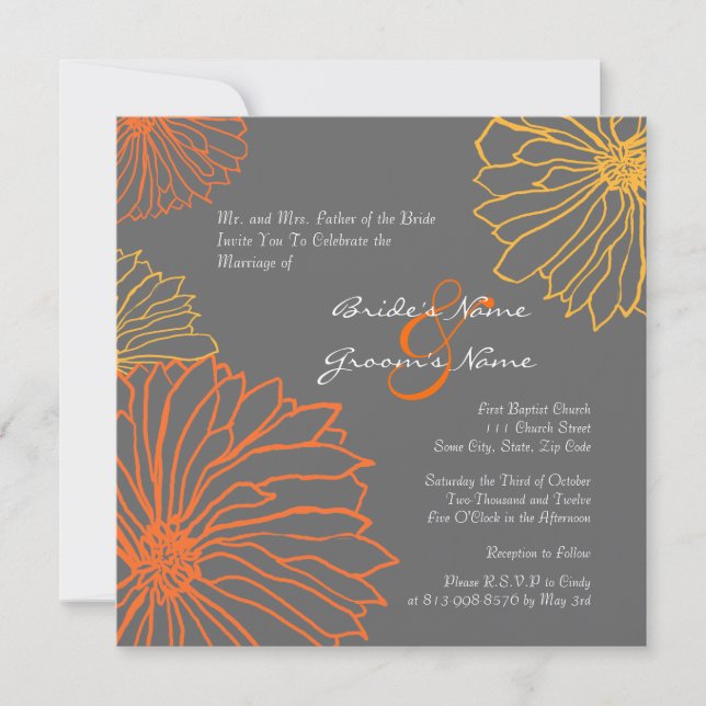 Invitación a la boda de flores de Mamá amarilla y  (Anverso)