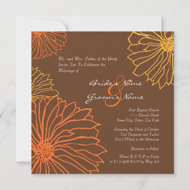 Invitación a la boda de flores de Mamá naranja y m (Anverso)