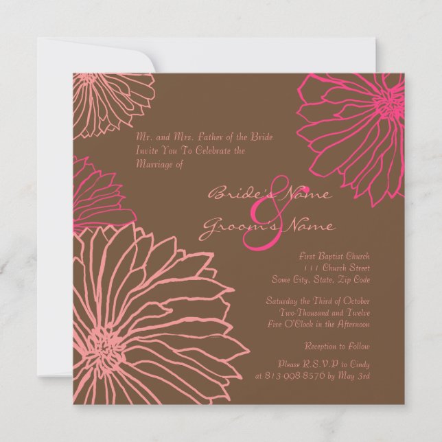Invitación a la boda de flores de Mamá rosa y choc (Anverso)
