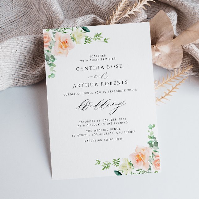 invitación a la boda de flores de melocotón de col (Subido por el creador)