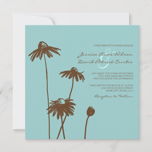 Invitación a la boda de flores de Moda marrón y Ve (Anverso)