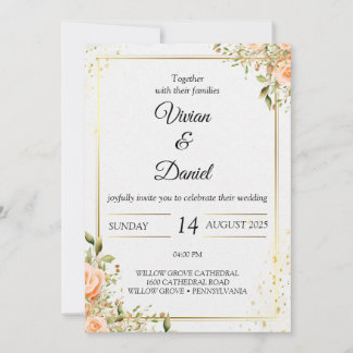 Invitación a la boda de flores de oro y melocotón