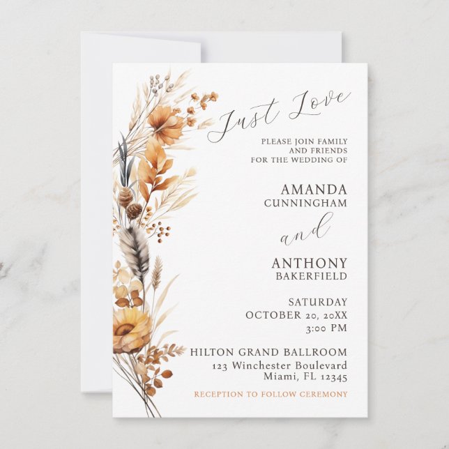 Invitación a la boda de flores de otoño con elegan (Anverso)