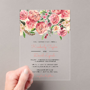 Invitación a la boda de Flores de Peach y Coral
