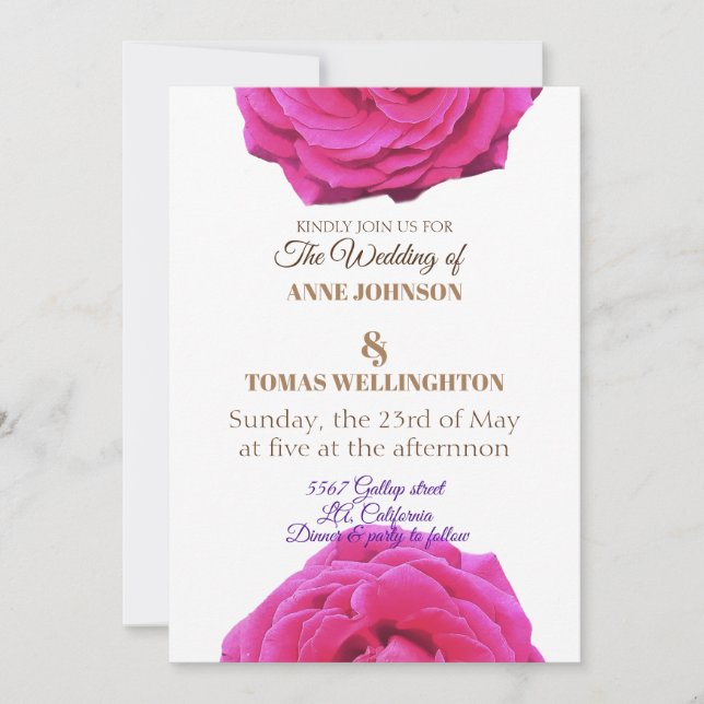 Invitación a la boda de flores de rosa (Anverso)