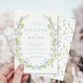 Invitación a la boda de flores de sping azul