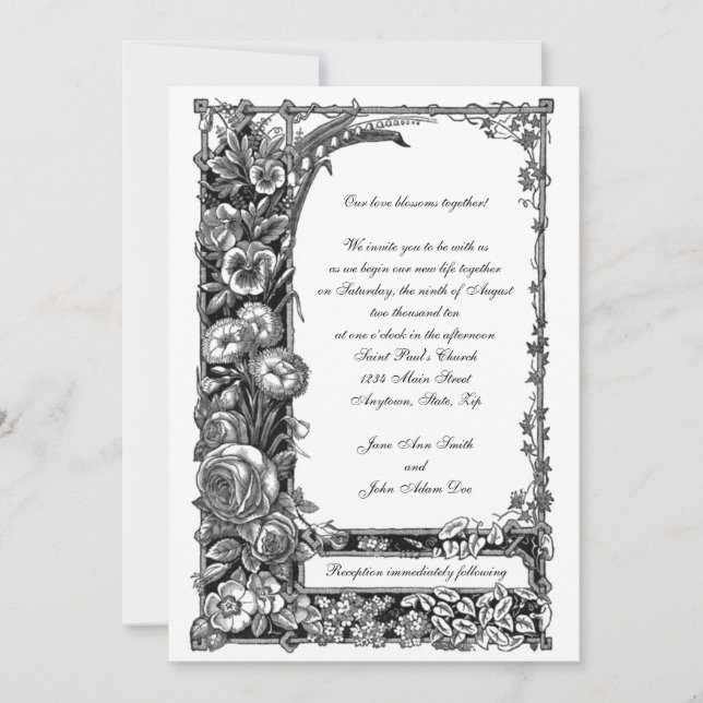 Invitación a la boda de flores de Victoria (Anverso)