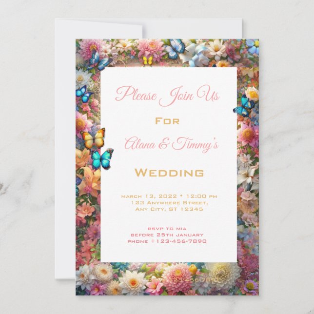 Invitación a la boda de flores encantadas (Anverso)