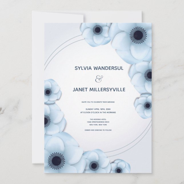 Invitación a la boda de Flores Florales Azules Cla (Anverso)