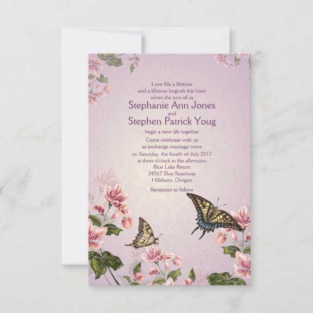 Invitación a la boda de flores florales rosas de 3 (Anverso)