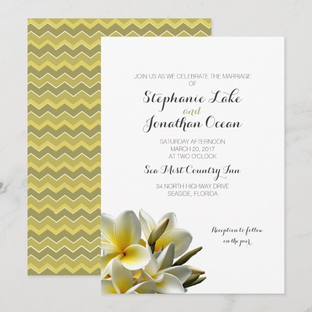 Invitación a la boda de Flores Hawái de Plumeria B (Anverso / Reverso)