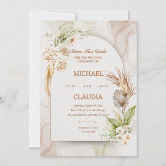 Invitación A La Boda De Flores Marrones Y Crema