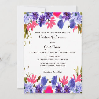 Invitación a la boda de flores moradas rosadas