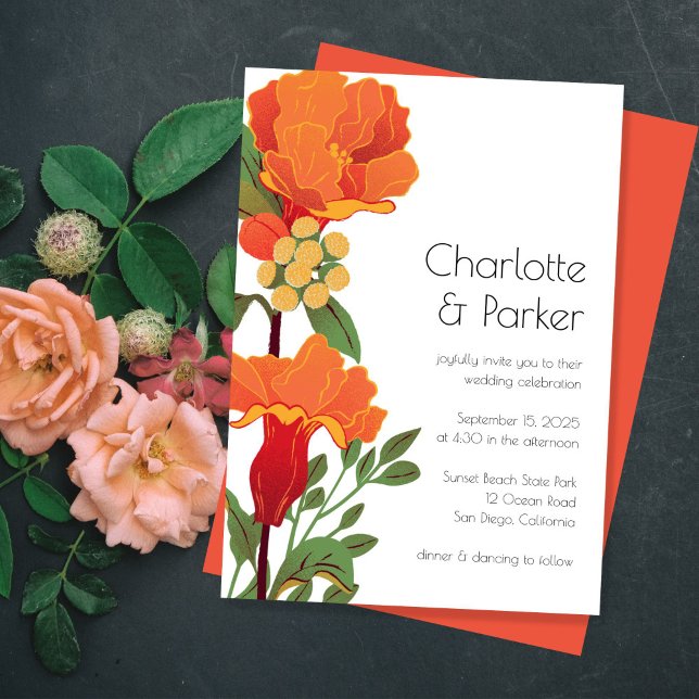 Invitación a la boda de flores naranjas (Subido por el creador)