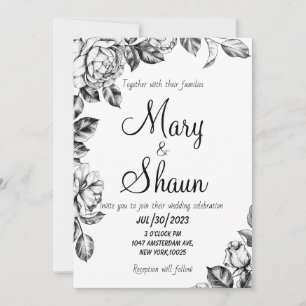 Invitación a la boda de flores negras y blancas