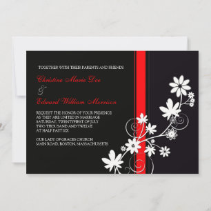 Invitación a la boda de flores negras y rojas