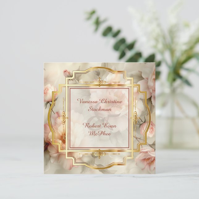 Invitación a la boda de flores pintadas delgadas (Anverso de pie)