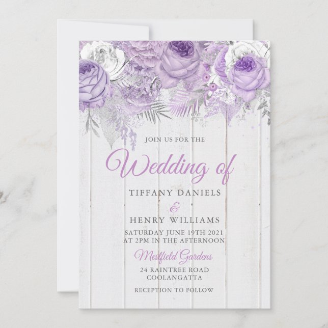 Invitación a la boda de flores púrpura de lavanda  (Anverso)