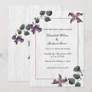 Invitación a la boda de Flores Púrpura de Madera B