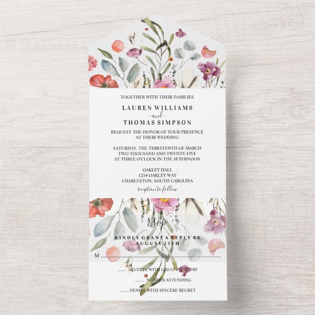 Invitación a la boda de Flores que caen (Interior)