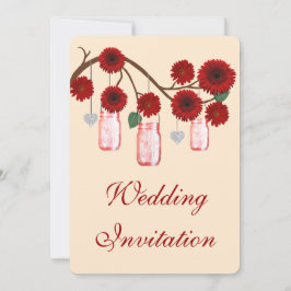 Invitación a la boda de Flores Rojas Mason Jars