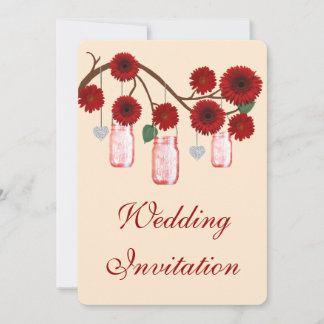 Invitación a la boda de Flores Rojas Mason Jars