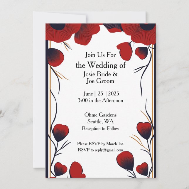Invitación a la boda de flores rojas modernas (Anverso)