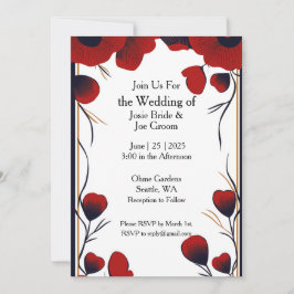 Invitación a la boda de flores rojas modernas