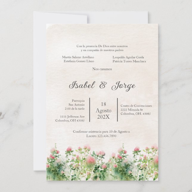 Invitación a la boda de flores rojas silvestres (Anverso)