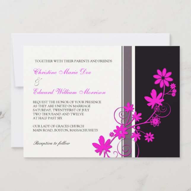 Invitación a la boda de flores rosadas (Anverso)