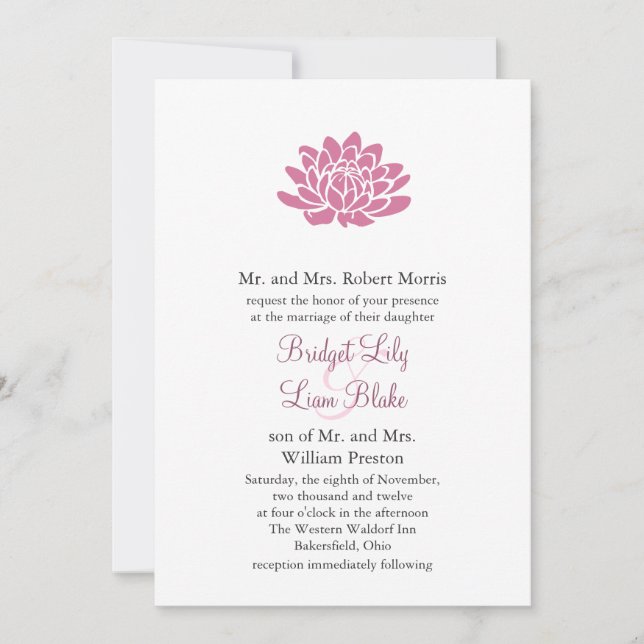 Invitación a la boda de flores rosadas de Lotus (b (Anverso)