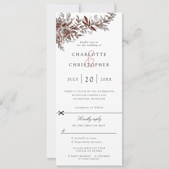 Invitación a la boda de flores rosadas de Rubor co (Anverso)