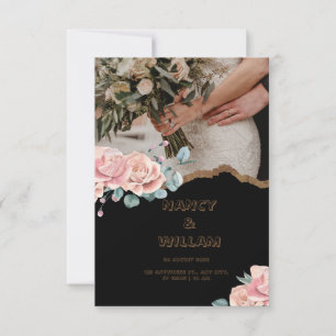Invitación a la boda de flores rosadas marrones