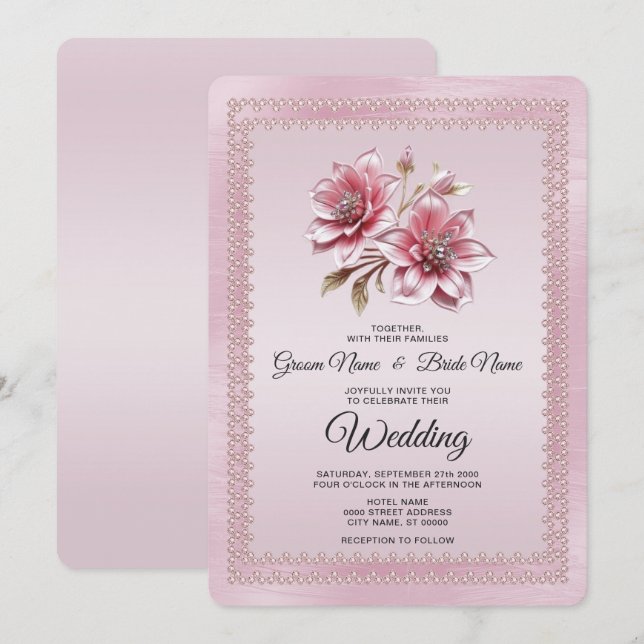 Invitación a la boda de flores rosadas modernas (Anverso / Reverso)