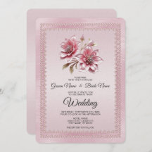 Invitación a la boda de flores rosadas modernas