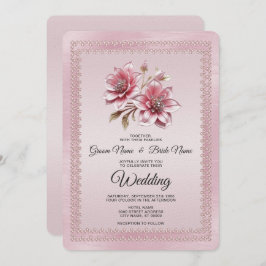 Invitación a la boda de flores rosadas modernas