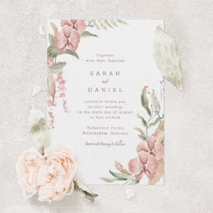Invitación a la boda de flores rosas y vegetación