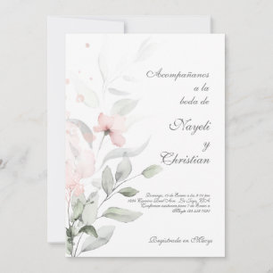 Invitación a la boda de flores rosas y verdes