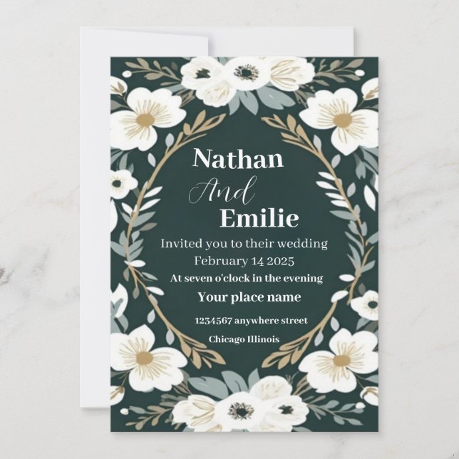 Invitación a la boda de flores rusas (Anverso)