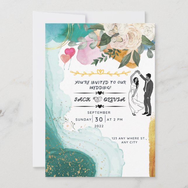 Invitación a la boda de flores silvestres (Anverso)