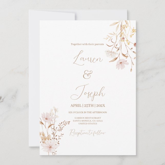 Invitación a la boda de flores silvestres (Anverso)