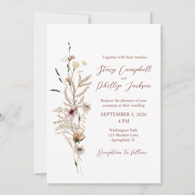 Invitación a la boda de flores silvestres (Anverso)