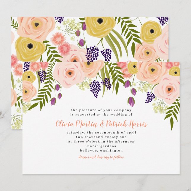 Invitación a la boda de flores silvestres (Anverso / Reverso)