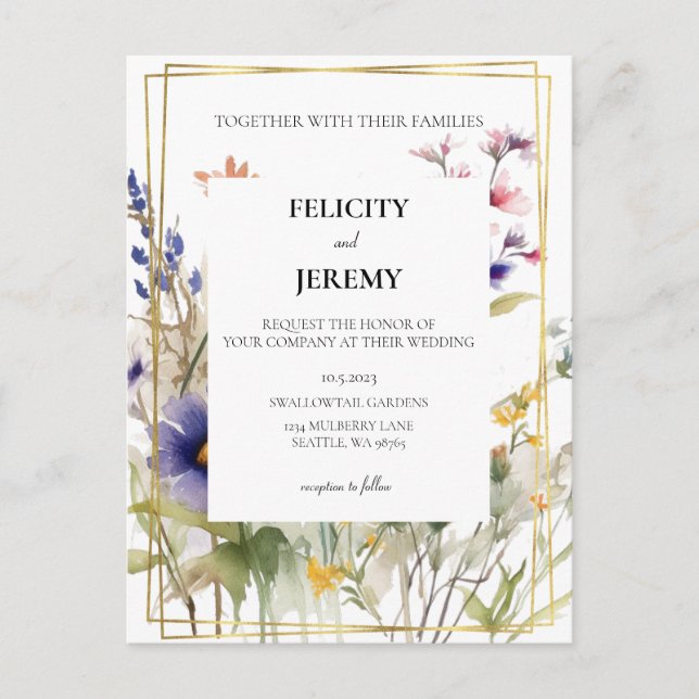 Invitación a la boda de flores silvestres (Anverso)