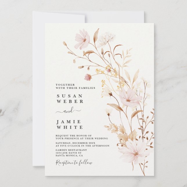 Invitación a la boda de flores silvestres (Anverso)
