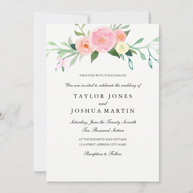 Invitación a la boda de flores silvestres acuarela (Anverso)