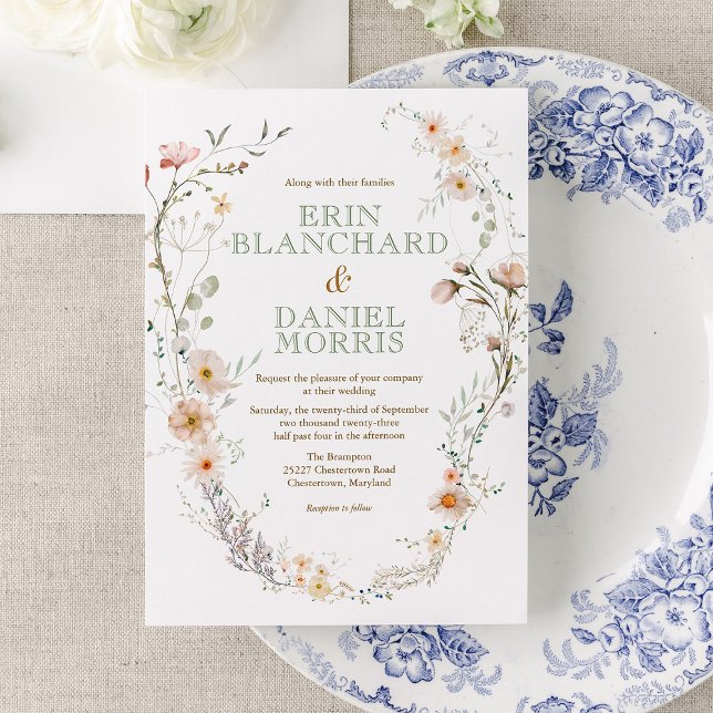 Invitación a la boda de flores silvestres acuarela (Immerse your guests in the romance of nature with our Watercolor Wildflower Wedding Collection.)