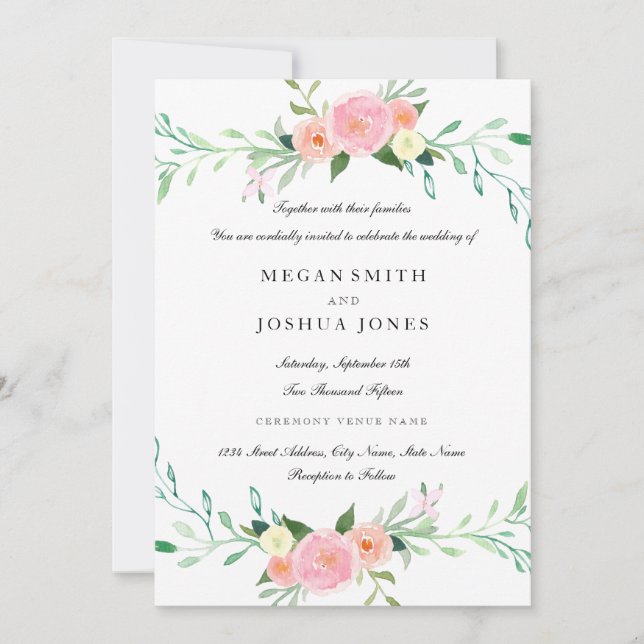 Invitación a la boda de flores silvestres acuarela (Anverso)