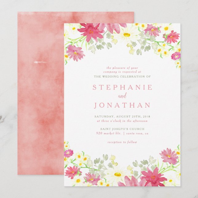 Invitación a la boda de flores silvestres acuarela (Anverso / Reverso)