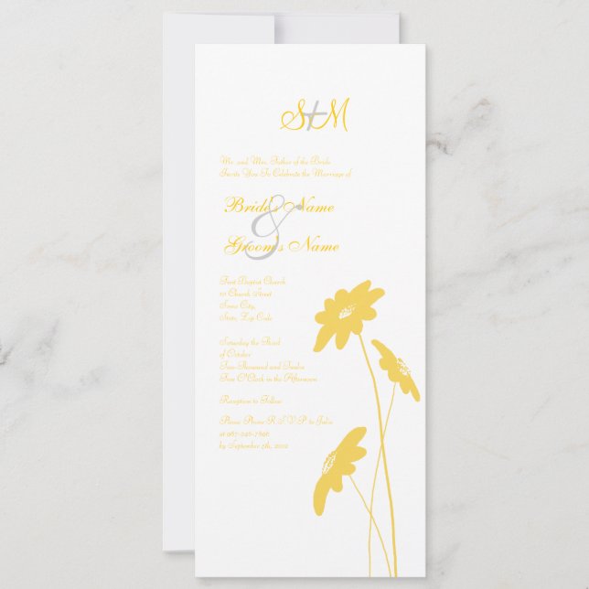 Invitación a la boda de flores silvestres amarilla (Anverso)